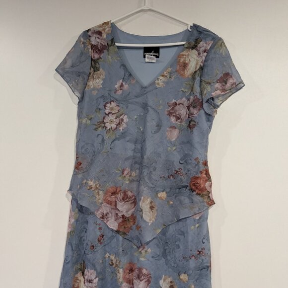 Positive Attitude Layered Floral Short Sleeve Dress Light Blue Size 12 - Picture 2 of 4